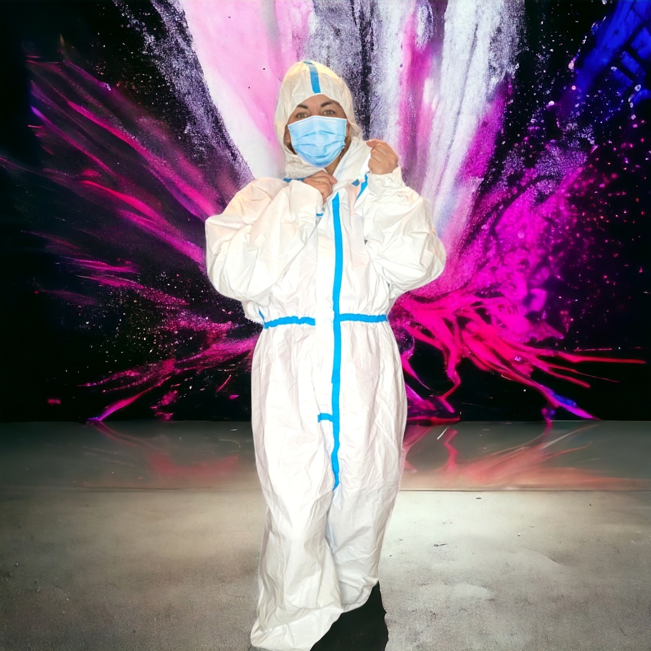 Комбинезон (костюм)  защитный XXL с бахилами и капюшоном, на молнии, 260 гр. оптом